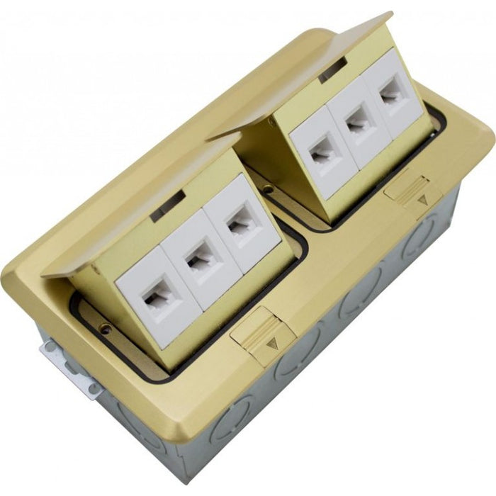 Orbit FLBPU-LL-BR Electric Floor Box, Pop-Up Cover RJ45 Ports - 2-Gang - Brass