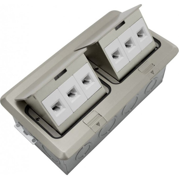 Orbit FLBPU-LL-SS Electric Floor Box, Pop-Up Cover RJ45 Ports - 2-Gang - Stainless Steel