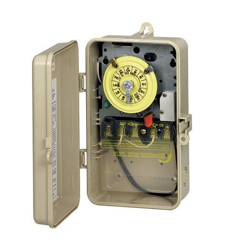 Intermatic Timer, 120V SPST 24-Hour Mechanical Pool Timer w/ Heater Cutoff Switch in Plastic Case