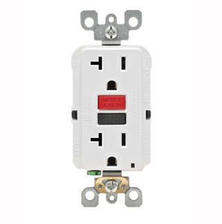 Leviton GFCI Outlet, 20A, 125V, SmartLock Pro Slim, Heavy-Duty, w/ Wall Plate & Self-Grounding Clip - White