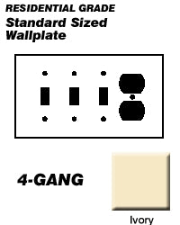 Leviton Comb Wall Plate, 4-Gang, -3 Toggle, -1 Duplex, Themoset, Ivory   