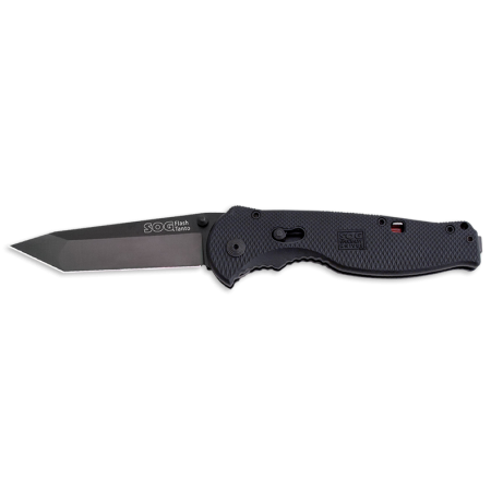 SOG Knives TFSAT8-CP Folding Knife, Flash II Tanto Straight Edge - Black TiNi (Open Box Item)