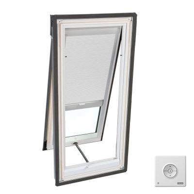 VELUX Skylight, 30 9/16" W x 30 1/2" H Fresh Air Venting Deck-Mount w/Laminated LoE3 Glass & Solar Room Darkening Blind - White