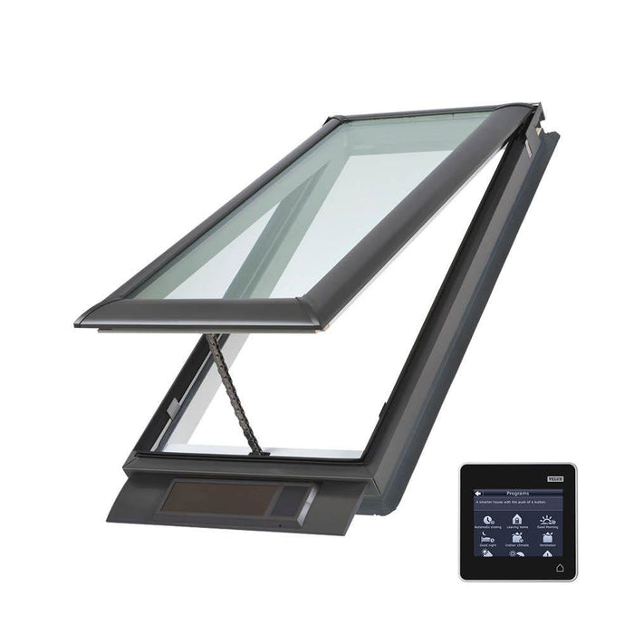 VELUX Skylight, 30 9/16" W x 54 15/16" H Solar Fresh Air Venting Deck-Mount w/Laminated LoE3 Glass & Light Filtering Solar Powered Blind - White