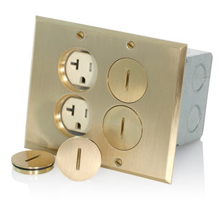 Leviton Electric Floor Box, TR Duplex Receptacle 2-Gang Floor Box, 20 Amp, 125 Volt - Brass